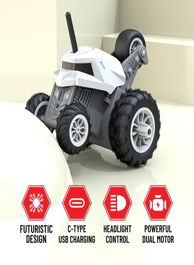 Mirana Warrior 360 Degree Rotating Stunt RC Car Toy for Kids | High Speed Steering Remote Control Vehicle | USB Type-C Rechargeable | Made in India (White) - Image 3